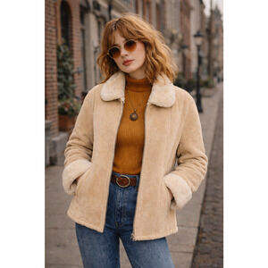 Vintage ZJazz Penny Lane Style Suede Leather Beige Women's Size Large Y2k Boho